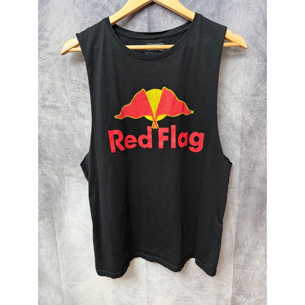 DomMerch BSL Red Flag Muscle Tank Top Mens Medium‎ Black Graphic Sleeveless Tee